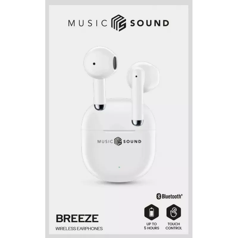 Belaidės ausinės „Music Sound Breeze“ kapsulinio dizaino su spalvotu dėklu