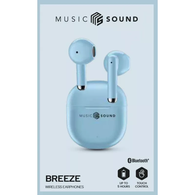 Belaidės ausinės „Music Sound Breeze“ su spalvotu dėklu
