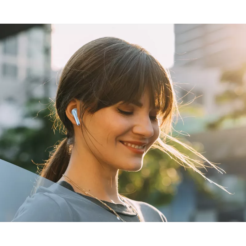 Belaidės ausinės „Music Sound Breeze“ su spalvotu dėklu