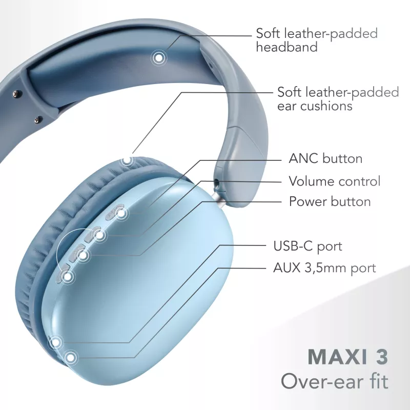 Music Sound MAXI3 belaidės ausinės su aktyviu triukšmo slopinimu