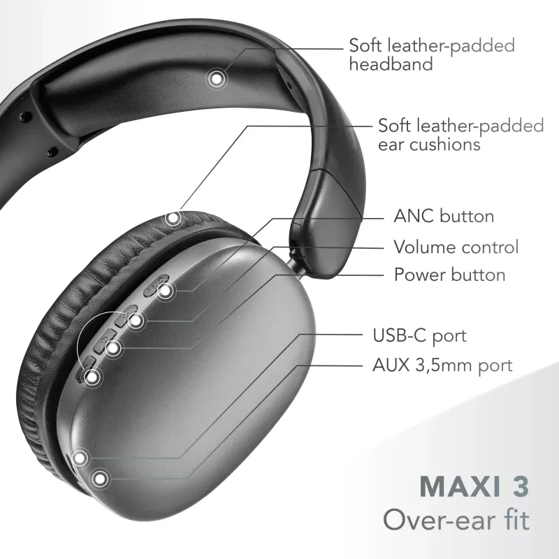 Music Sound MAXI3 belaidės ausinės su aktyviu triukšmo slopinimu