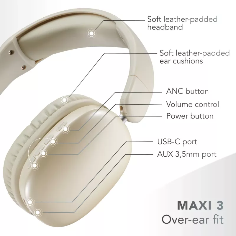 Music Sound MAXI3 belaidės ausinės su aktyviu triukšmo slopinimu