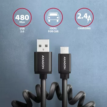 USB laidas Axagon BUMM-AM10TB USB 2.0 0.6 m Micro-USB B USB A 0.48 Gbit/s Juodas