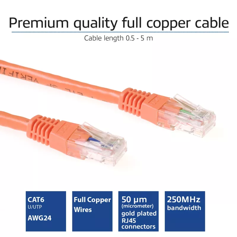 ACT Orange 1 metro U/UTP CAT6 pataisas su RJ45 jungtimis