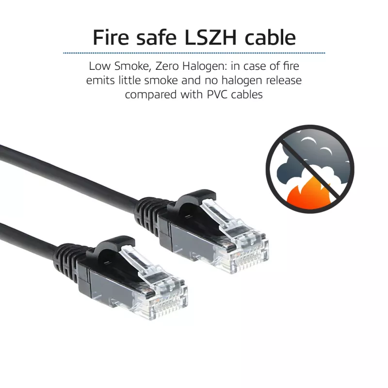 ACT Black 0.5 metro LSZH U/UTP CAT6 plonas duomenų centro pataisos laidas su apsauga nuo užkliuvimo ir RJ45 jungtimis