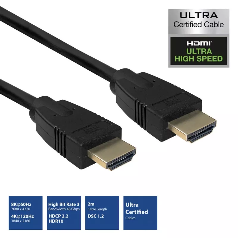 ACT 2 metrų HDMI 8K itin didelės spartos sertifikuotas kabelis v2.1, HDMI-A kištukas - HDMI-A kištukas
