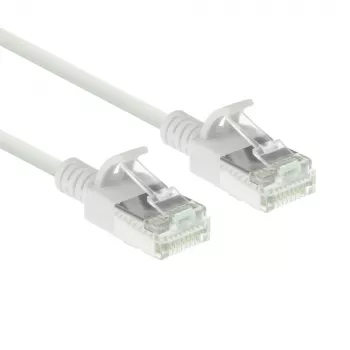 ACT White 10 metrų LSZH U/FTP CAT6A duomenų centro plonas pataisinis kabelis su apsauga nuo užkliuvimo ir RJ45 jungtimis