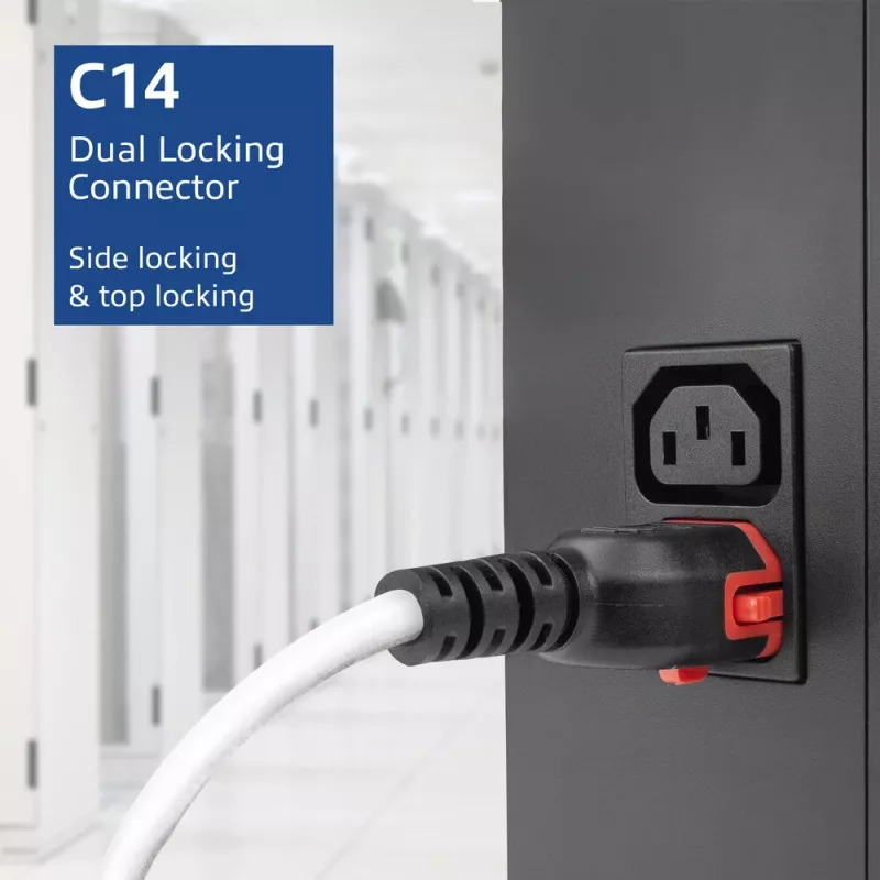ACT maitinimo laidas C14 IEC Lock+ dvigubas fiksavimas - C15 IEC Lock+ baltas 2 m, PC3875
