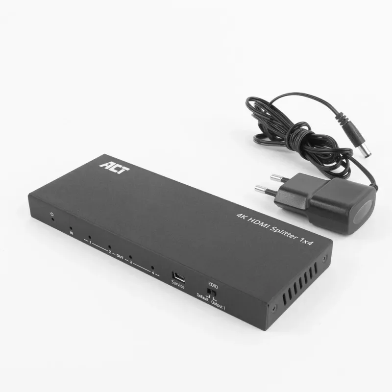 ACT 4K HDMI skirstytuvas, 1 į 4 išėjimai, EDID palaikymas, HDMI, 4x HDMI, 3840 x 2160 pikseliai, Juoda, 4K Ultra HD, 10.2 Gbit/s