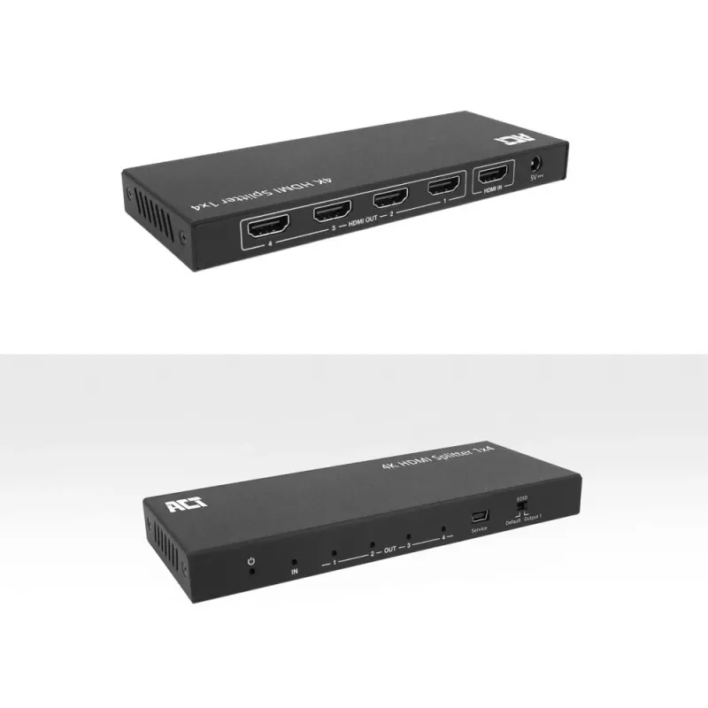 ACT 4K HDMI skirstytuvas, 1 į 4 išėjimai, EDID palaikymas, HDMI, 4x HDMI, 3840 x 2160 pikseliai, Juoda, 4K Ultra HD, 10.2 Gbit/s