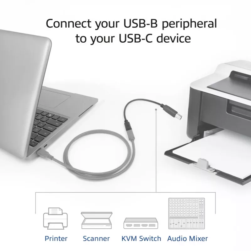 Adapterio laidas ACT USB-C (moteriška) į USB-B 2.0 spausdintuvui, 0,2 m