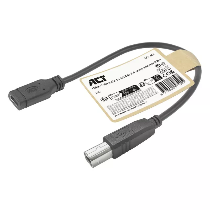Adapterio laidas ACT USB-C (moteriška) į USB-B 2.0 spausdintuvui, 0,2 m