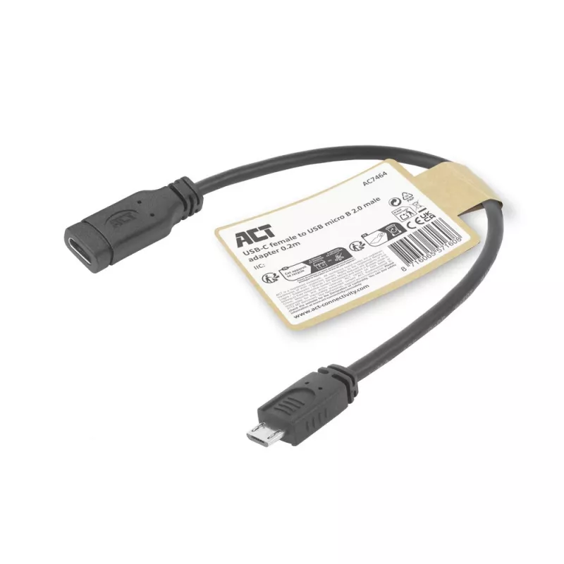 Laidas adapteris ACT USB Type-C moteriškas į USB micro B 2.0 vyriškas 0,2 m