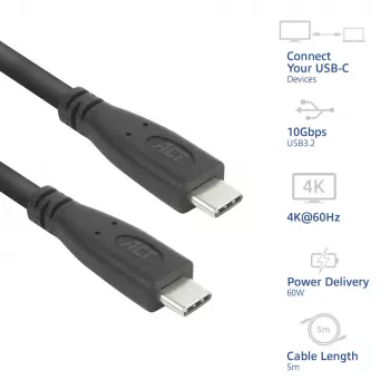 ACT AC7445 USB-C kabelis USB 3.2 Gen 2 (3.1 Gen 2) 5 m, 10 Gbit/s, 60 W, juodas