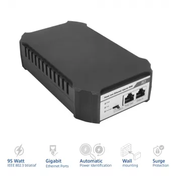 ACT PoE įpurškiklis 95W IEEE 802.3bt, Gigabit Ethernet, 1000 Mbit/s, 10/100/1000, PoE++ (4PPoE), IEEE 802.3af, IEEE 802.3at, IEEE 802.3bt, Cat6a