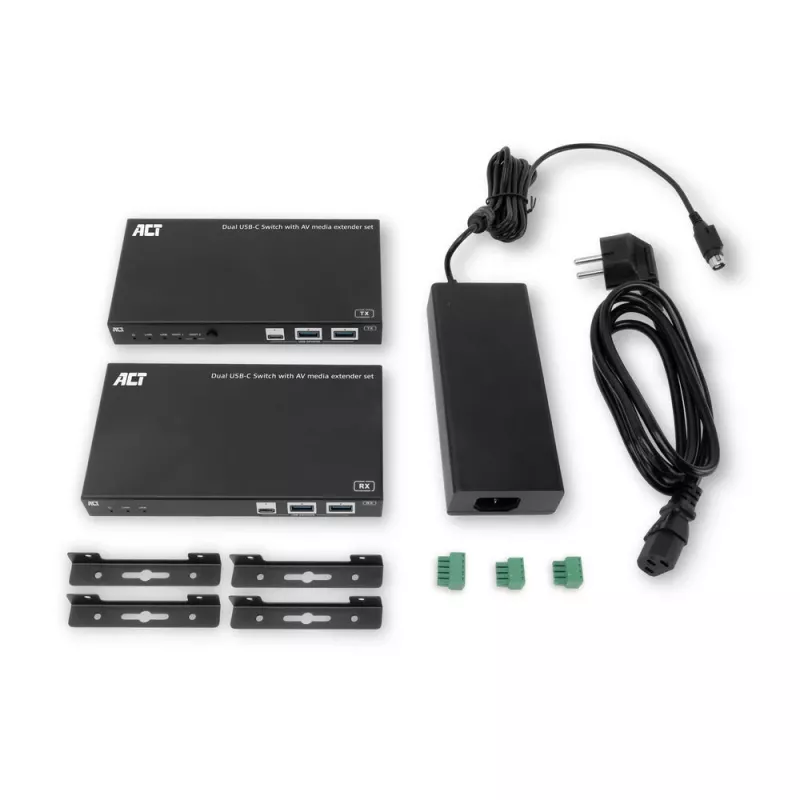 ACT AV medijos prailginimo rinkinys su dvigubu USB-C jungikliu, CAT6A, 100 metrų