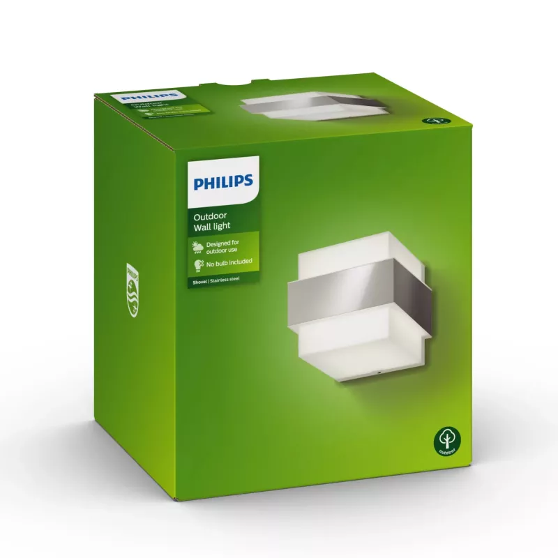 Philips myGarden sieninis šviestuvas Kastuvas 42W E27 be lemputės, lauko sieninis apšvietimas, nerūdijantis plienas, baltas, IP44, sodui, terasai, II klasė