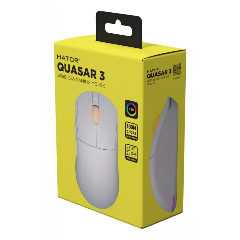 HATOR Quasar 3 Wireless pelė žaidimams Ambidextrinė RF Wireless + Bluetooth + USB Type-A Optinė 12000 DPI