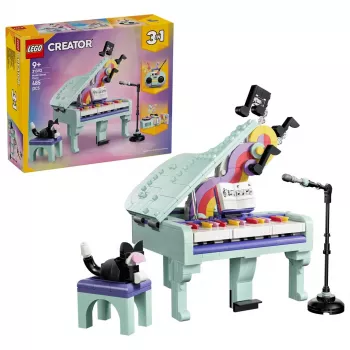 LEGO Creator 3-in-1 31392 Muzikinis dekoras – pianinas su kate (485 dalių)