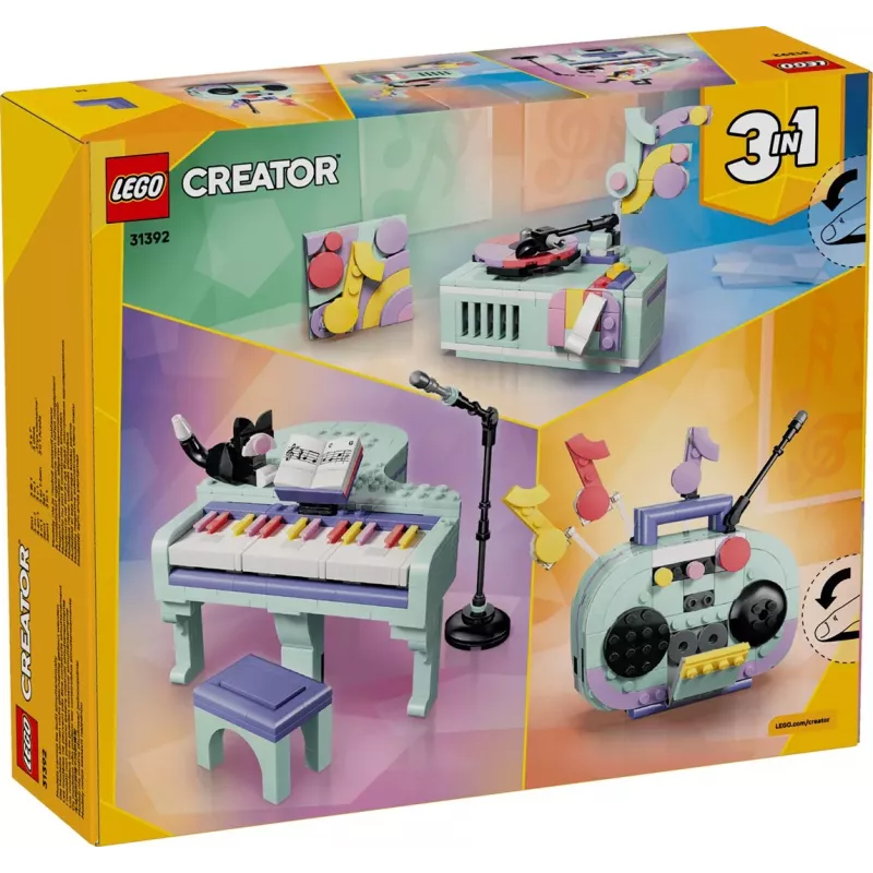LEGO Creator 3-in-1 31392 Muzikinis dekoras – pianinas su kate (485 dalių)