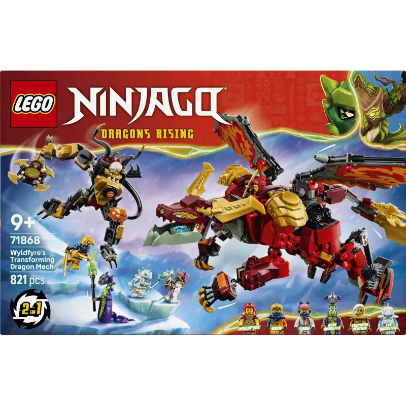 LEGO NINJAGO 71868 Wyldfyre transformuojantis drakono mech (821 dalių)