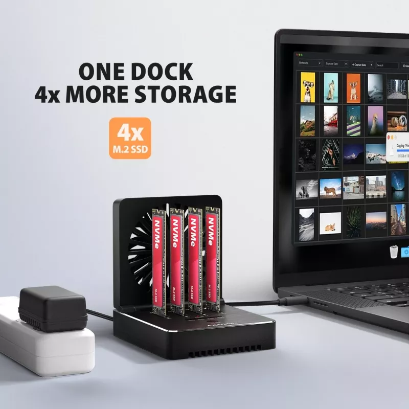 AXAGON ADSA-M2C44 USB4 40Gbps 4 vietų M.2 NVMe SSD Dockavimo stotelė su nepriklausoma disko kopijavimo funkcija, aliuminis, aktyvus aušinimas