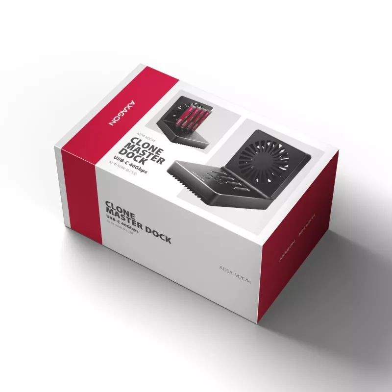 AXAGON ADSA-M2C44 USB4 40Gbps 4 vietų M.2 NVMe SSD Dockavimo stotelė su nepriklausoma disko kopijavimo funkcija, aliuminis, aktyvus aušinimas