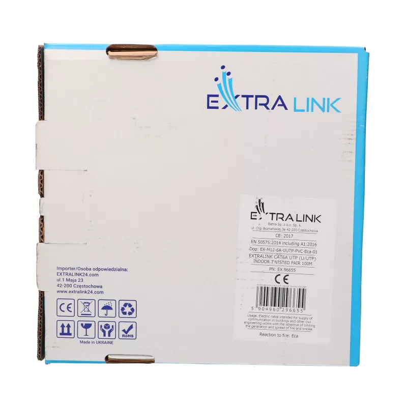 Extralink CAT6A U/UTP vidaus montažinis vytos poros kabelis 100 m EX.96655