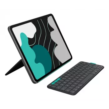 Logitech Flip Folio Graphite klaviatūros dėklas, skirtas iPad Pro 12.9 colio (3, 4, 5 kartos) ir iPad Air 13 colio (M2, M3) - Šveicariškas QWERTZ išdėstymas