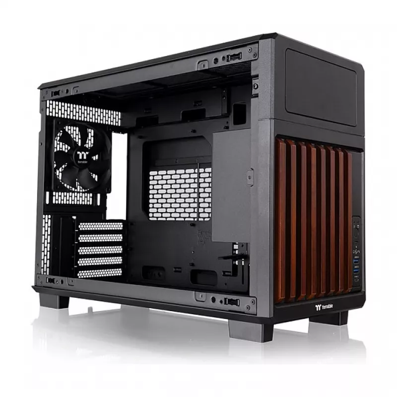 Thermaltake TR200 WS Super Mini Tower Case, Black/Wood, Tempered Glass