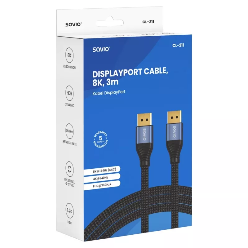 SAVIO CL-211 DisplayPort 2.1 kabelis 3 m juodas