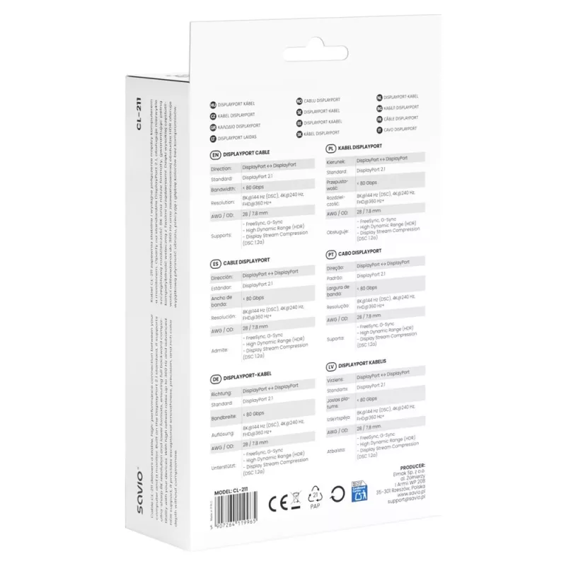 SAVIO CL-211 DisplayPort 2.1 kabelis 3 m juodas