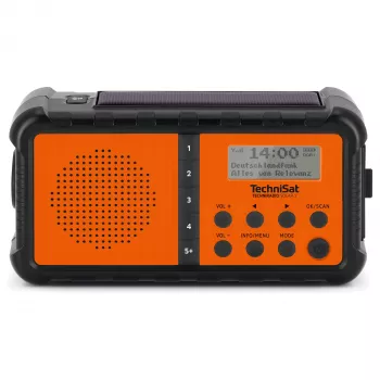 TechniSat TechniRadio Solar 2 DAB+/FM nešiojamas radijas su saulės baterija ir rankine suktuve, juoda/oranžinė