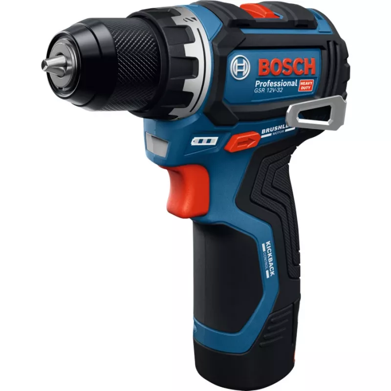 Bosch Professional GSR 12V-32 Akumuliatorinis Gręžtuvas-Suktuvas, 12V, Mėlyna/Juoda, 2x 2.0Ah Li-Ion Akumuliatoriai, 24 Dalių Priedų Rinkinys, Dėklas