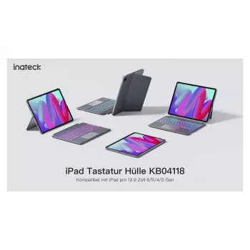 Inateck klaviatūros dėklas iPad 10th Gen (10,9 colio, 2022) su jutikliniu kilimėliu ir foniniu apšvietimu - Pilka