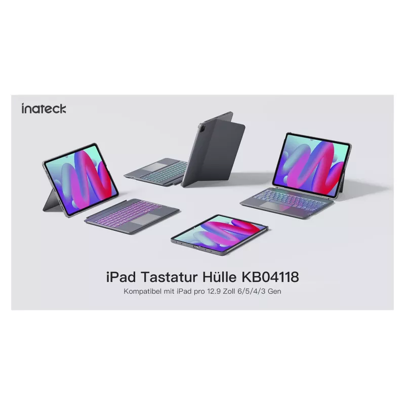Inateck klaviatūros dėklas iPad 10th Gen (10,9 colio, 2022) su jutikliniu kilimėliu ir foniniu apšvietimu - Pilka