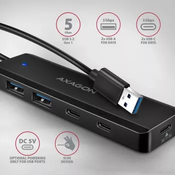 i-tec Axagon HUE-C2A USB-C Hub 4-Port 5 Gbps 2x USB-A + 2x USB-C su Power Delivery