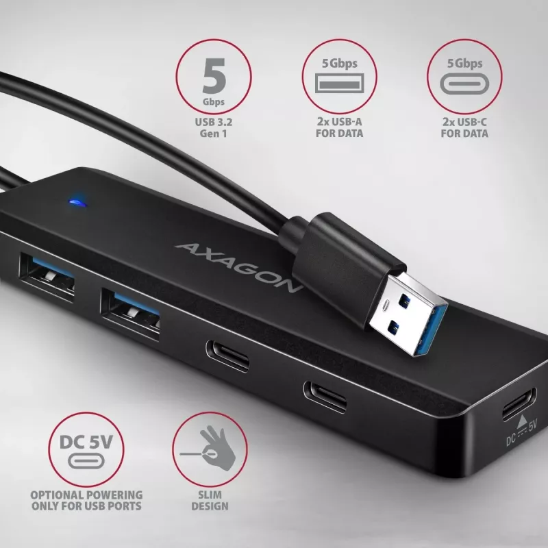 i-tec Axagon HUE-C2A USB-C Hub 4-Port 5 Gbps 2x USB-A + 2x USB-C su Power Delivery