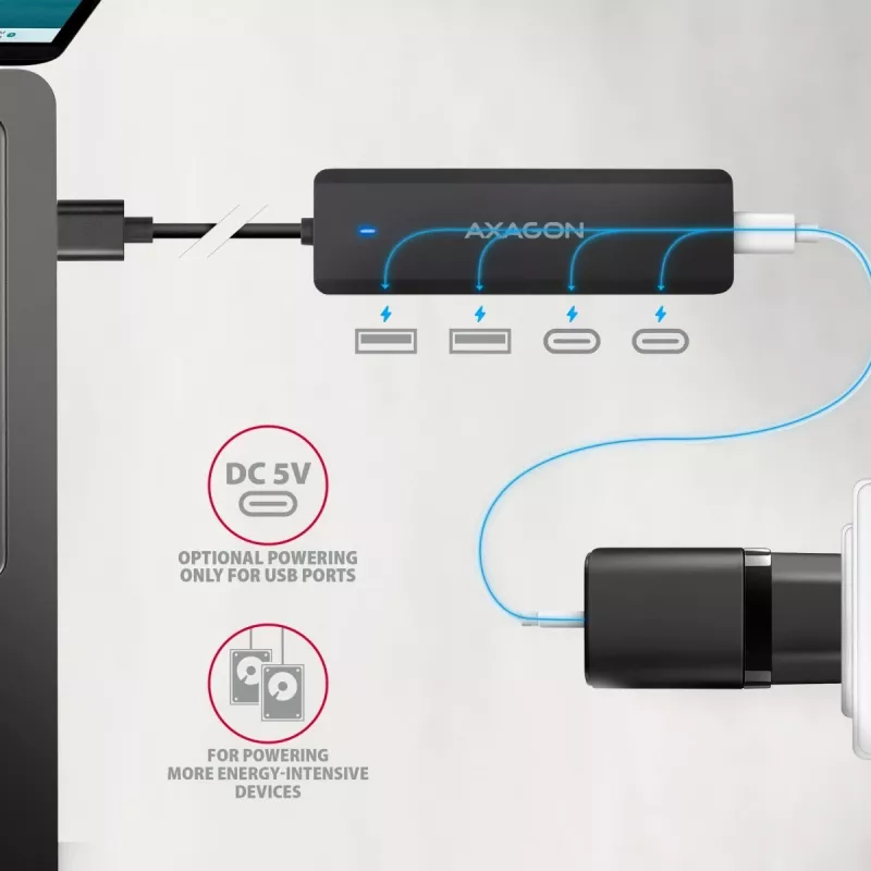 i-tec Axagon HUE-C2A USB-C Hub 4-Port 5 Gbps 2x USB-A + 2x USB-C su Power Delivery