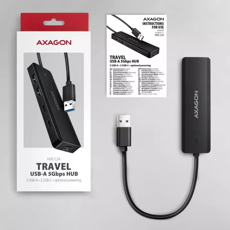 i-tec Axagon HUE-C2A USB-C Hub 4-Port 5 Gbps 2x USB-A + 2x USB-C su Power Delivery
