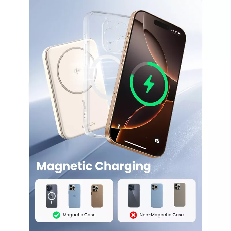 UGREEN 5000mAh Mini Powerbank Wireless 15W su MagSafe Baltas