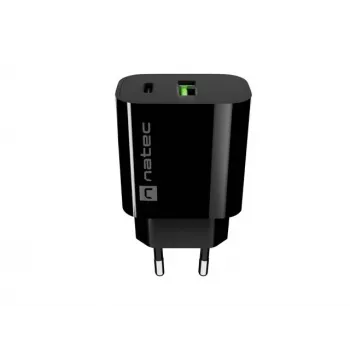 NATEC Ribera Sieninis Įkroviklis 1x USB-A + 1x USB-C 20W Juodas