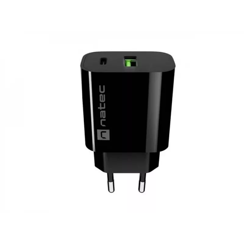 NATEC Ribera Sieninis Įkroviklis 1x USB-A + 1x USB-C 20W Juodas