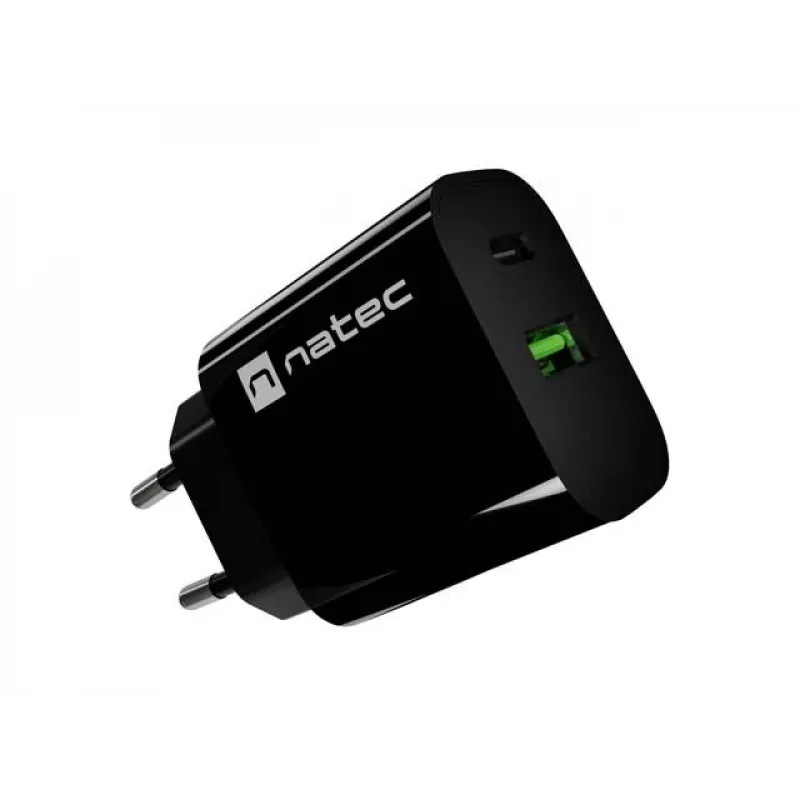 NATEC Ribera Sieninis Įkroviklis 1x USB-A + 1x USB-C 20W Juodas