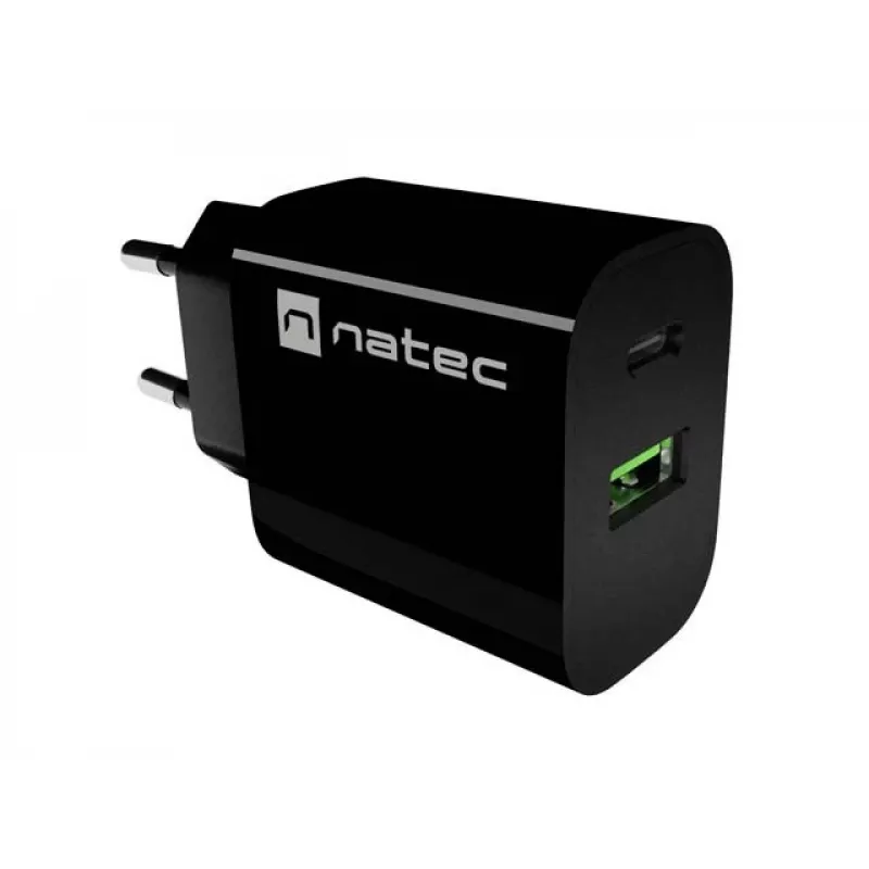 NATEC Ribera Sieninis Įkroviklis 1x USB-A + 1x USB-C 20W Juodas