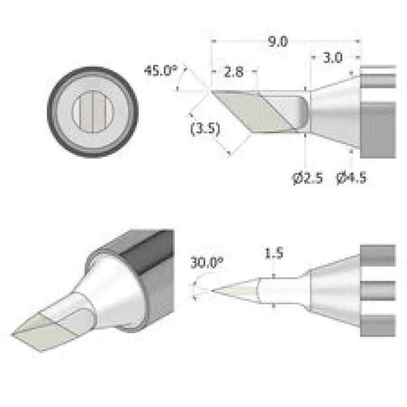 iFixit FixHub lituoklio antgalis peilis 2,5 mm sidabrinis