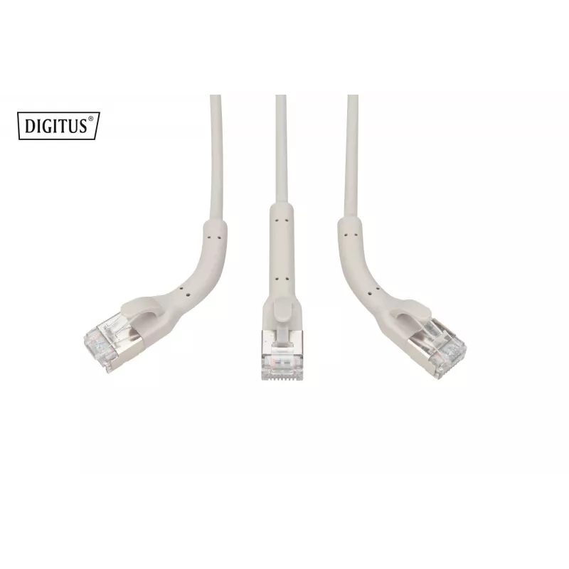 DIGITUS CAT 6A F-FTP Angled Patch Cable, Copper, 1.5 m, Grey, 10 Pieces