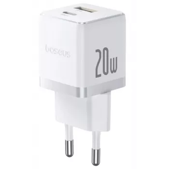 Baseus Palm 20W USB-C + USB-A sieninis įkroviklis, baltas