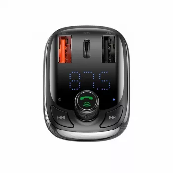 Baseus S-13 Bluetooth FM Transmitter Car Charger with QC 3.0/4.0 PD, Hands-Free Calling, LED Display, Black