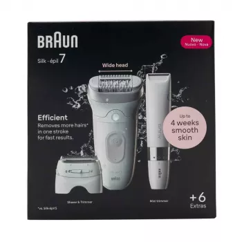 Braun Silk-épil 7 7-441 Epiliatorius – Sidabrinis/Baltas – 40 pincetų – MicroGrip – 0,5 mm – Įkraunamas – Integruota baterija